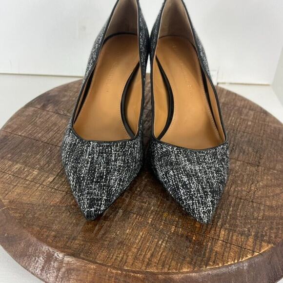 Banana Republic Heels Pumps Womens 8.5 Black White Tweed Fabric Leather - Picture 5 of 12